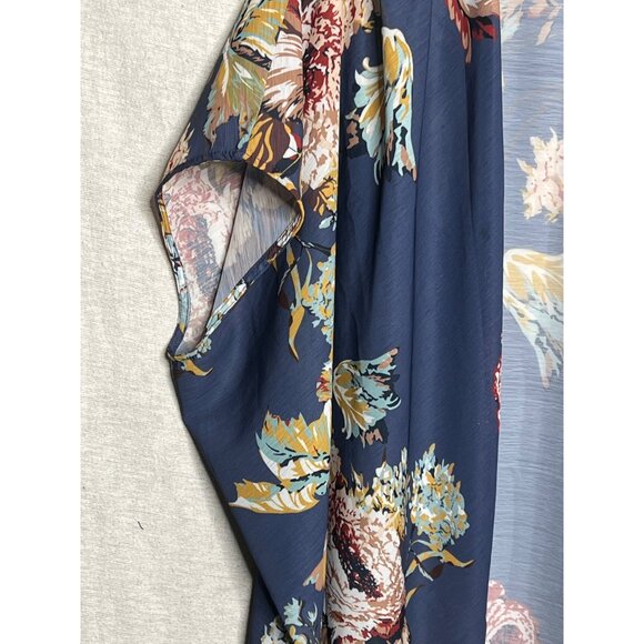 2X Floral Navy Blue Floral Sheer Open Front Kimono Cardigan Plus Size - Picture 4 of 10